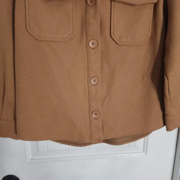 Avec Les Filles Womens Shacket Camel Brown Tan Relaxed Cozy Knit Shirt Jacket S - Picture 6 of 13